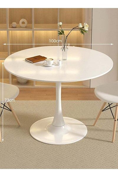 Taimi Round Dining Table Elegant Plastic 100x100x73Cm Coffee Table for Living Room, Dining Room, White