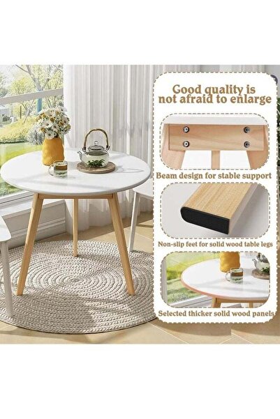 Taimi White Round Dining Table 80x80x72cm Made of White Wood ,Suitable For Dining and Living Room