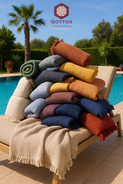 Qottox Sunbed Towel, Beach Towel, 100X200 Muslin Beach Towel, 100% Cotton Beach Towel, 4 Layer Muslin