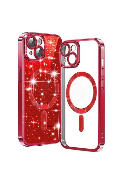 SKYDDAR INNOVATION Case for IPhone 15 Plus, Luxury Glitter Magsafe, Antishock, Red, sticker set