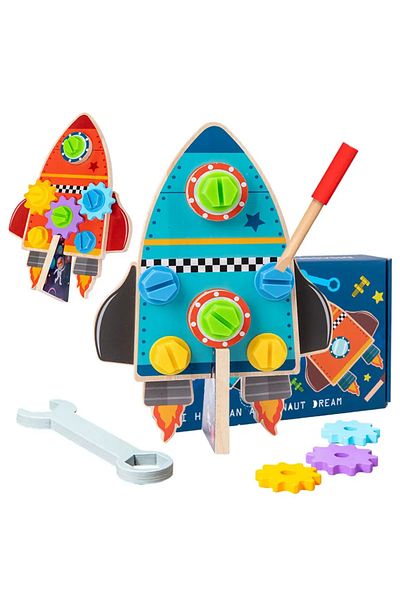 OEM Montessori wooden rocket building set for children, 25 pieces