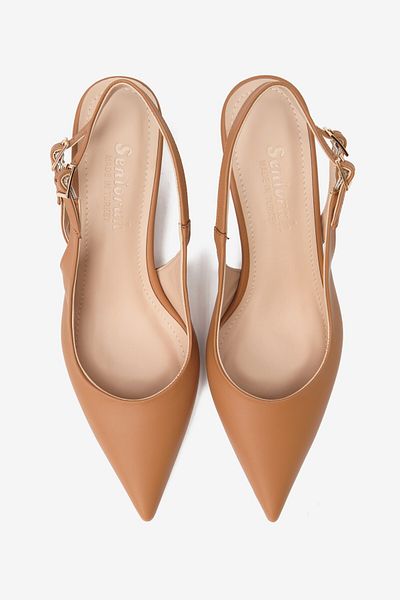 Seniorah Tan Skin Double Buckle Women's Heeled Shoes