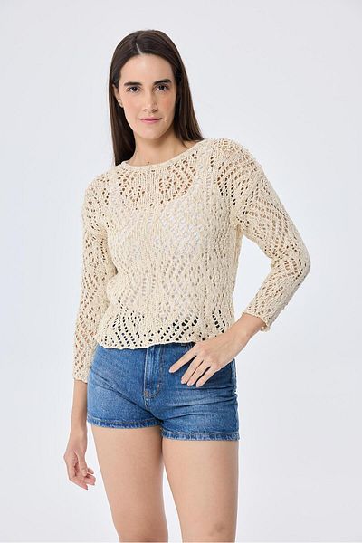 Peraluna Amy Top Openwork Knitted Women's Glitter Blouse - Ecru Glitter