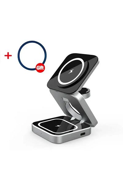 Choice Red 3 in 1 Magnetic Wireless Charger Stand Pad For iPhone 15 14 13 12 Pro Max IWatch 8 7 6 5 Airprod