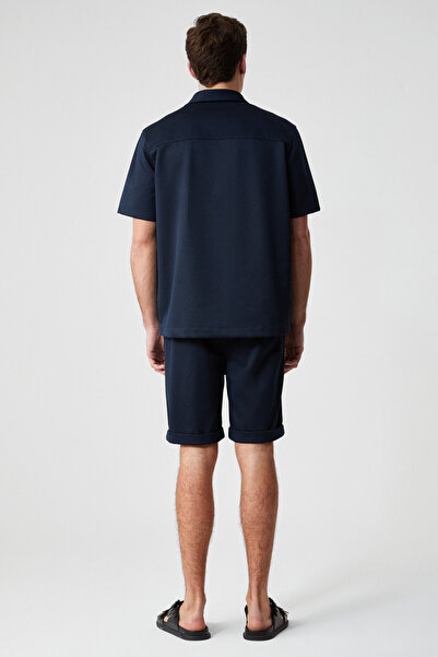 GRIMELANGE ARDIAN Erkek Comfort Fit Cepli Kordonlu Lastikli Bel Lacivert Şort & Bermuda