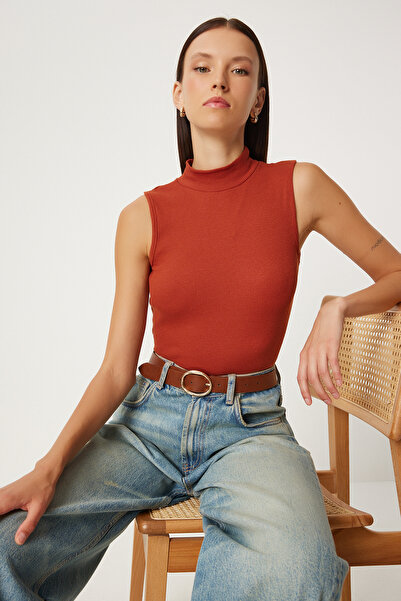 Lovelyİstanbul Πλεκτή μπλούζα χωρίς μανίκια σε χρώμα πλακάκι - Lgt0007