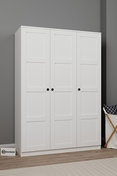 midoser Lucas 3 Kapaklı, 6 Raf Bölmeli, Askılıklı Geniş Elbise Dolabı, Gardır...