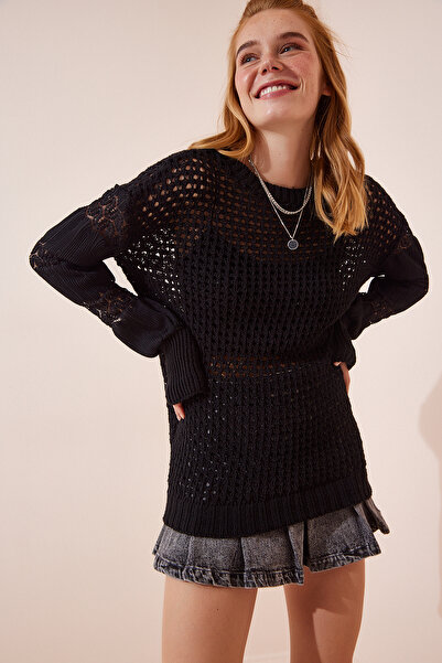 Lovelyİstanbul Sa ajurom Crni pleteni džemper - Lnv0003