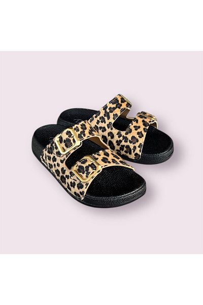 pien femei model leopard cataramă dublă ultra moale talpă ortopedică moale plajă zilnic