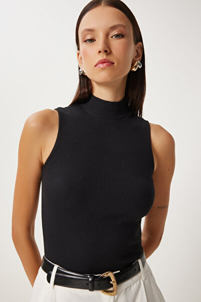 Lovelyİstanbul Turtleneck Sleeveless Knitted Blouse Black Lgt0007
