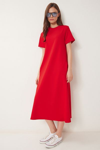 Lovelyİstanbul Red Knitted Summer Dress - A-Line Lub0005