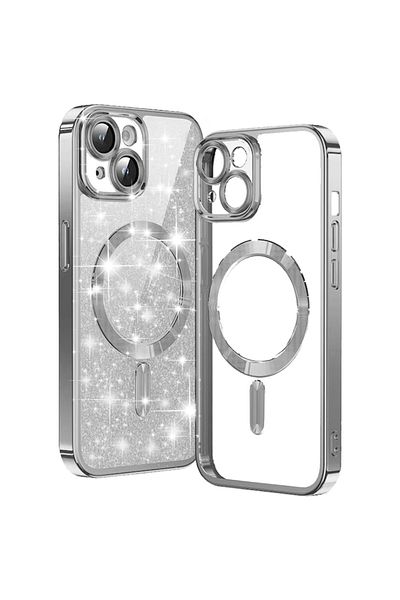 SKYDDAR INNOVATION Case for IPhone 15 Plus, Luxury Glitter Magsafe, Antishock, Silver, sticker set