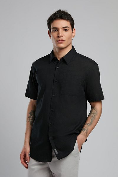 Lee Cooper Desola Ανδρικό πουκάμισο με μαύρο μανίκι από 100% βαμβάκι