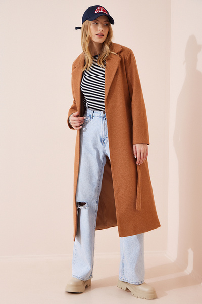 Lovelyİstanbul Кашмирен палто с шал-яка - Taba Lfn0021