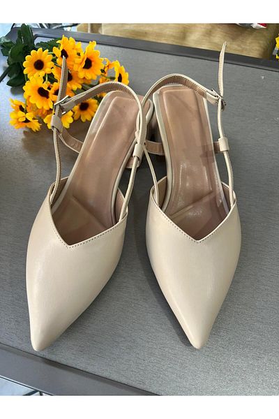 bitangosu 4 cm Thick Heel Pointed Toe 2025 Model Open Back High-Heeled Shoes Classic Model Timeless Elegance