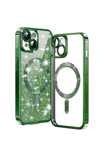 SKYDDAR INNOVATION Case for IPhone 15 Plus, Luxury Glitter Magsafe, Antishock, Green, sticker set