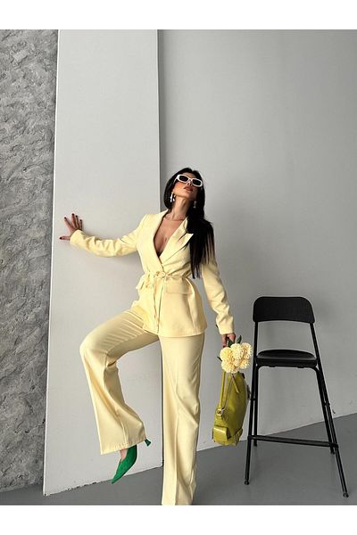 MYGİYİMİSTANBUL Waist-Tied Blazer Jacket Trousers Set