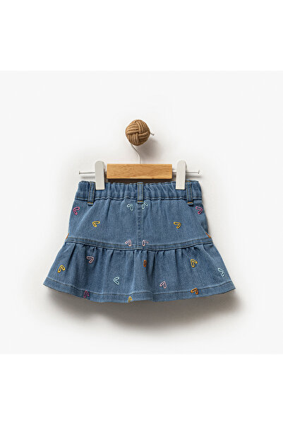 Overdo Kız Çocuk Kalp Nakışlı Kot  Etek