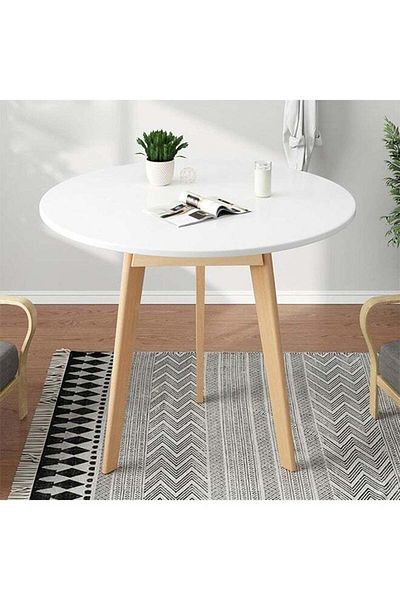 Taimi White Round Dining Table 80x80x72cm Made of White Wood ,Suitable For Dining and Living Room