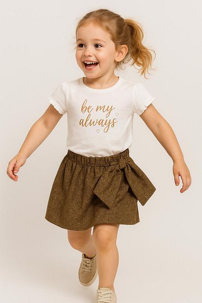 Overdo Girl's Short Sleeve T-Shirt Glitter Skirt Set