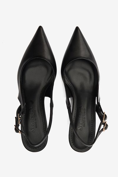 Seniorah Black Skin Double Buckle Women's Heeled Shoes