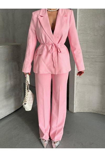 MYGİYİMİSTANBUL Waist-Tied Blazer Jacket Trousers Set