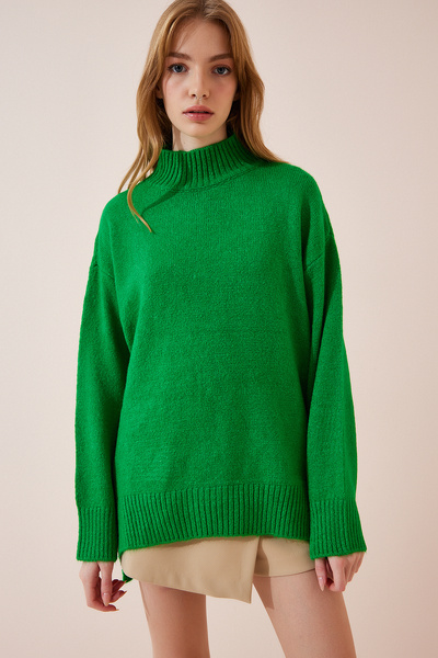 Lovelyİstanbul سترة تريكو خضراء كبيرة الحجم - رقبة مدورة LYY0051