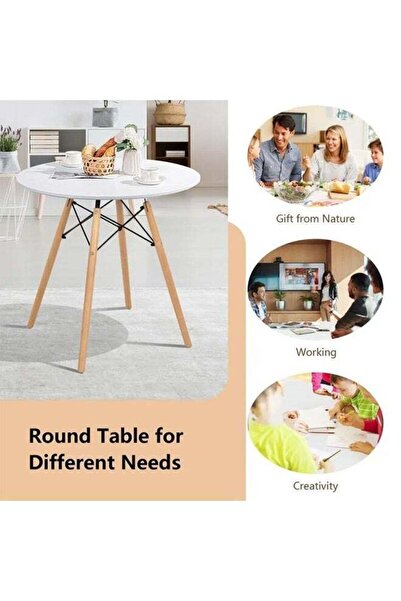 Taimi White Round Dining Table 80x80x20cm Made Of White Wood ,suitable For Dining And Living Room