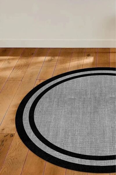 Hevia Home Non-Slip Jute Straw Look Round Kitchen Rug - Washable and Framed, Runner Children's Room