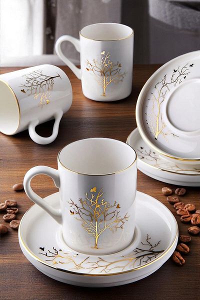 WuuQ 12 Pieces Tree of Life Coffee Cup Set for 6 People - Coffee Cup Set 100ml