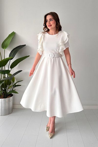 MaziButik Shoulder Folded Atlas Dress Ecru
