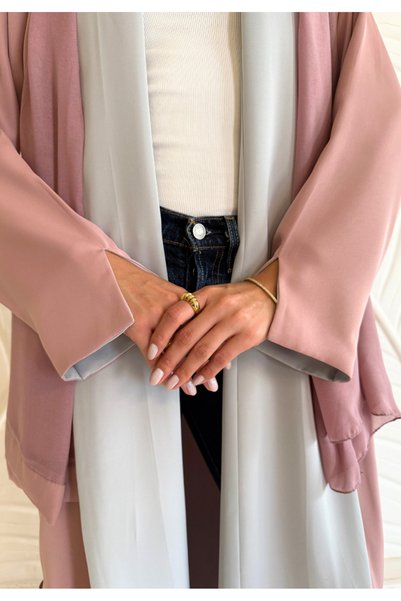 Jameela Women's Two Colour Reversible Abaya - White and Pink