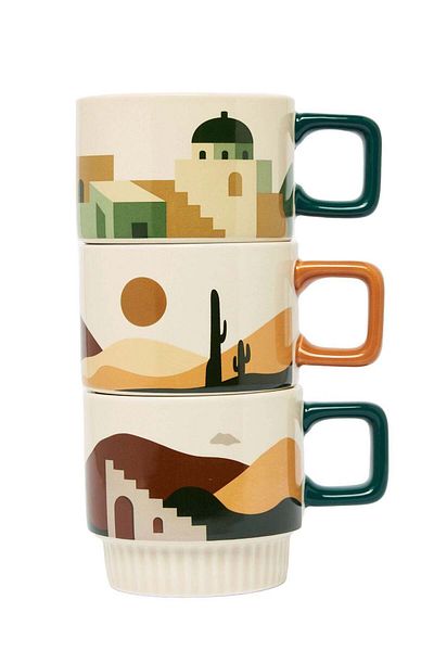 PRICKLY PEAR Set of 3 Stacking Desert Mugs