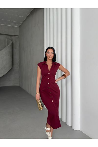badibadii Rochie cu guler polo cu nasturi aurii