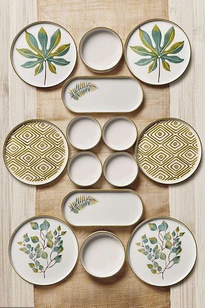 WuuQ 14 Piece Stackable Fall Leaf Breakfast Set for 6 People - Luxury Breakfast Presentation Set Plate