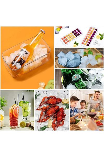 Anyingkai ice cube tray set with lid and 2 molds, plastic/silicone, yellow, 28 x 13 x 9.5 cm