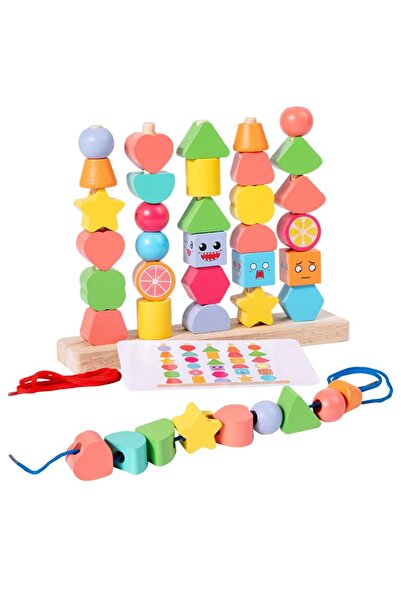 sallma Sorting, lacing and stacking toy with 5 columns, Montessori wooden toy