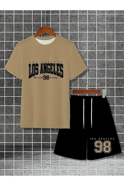 LAND MODA Pieces Summer Numbers and Letters Printed Men's Short Sleeve Shorts Casual Fashion Sports Suit