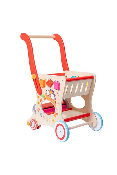 OEM Carucior, premergator si cos de cumparaturi pentru copii, din lemn, Montessori, 3 in 1