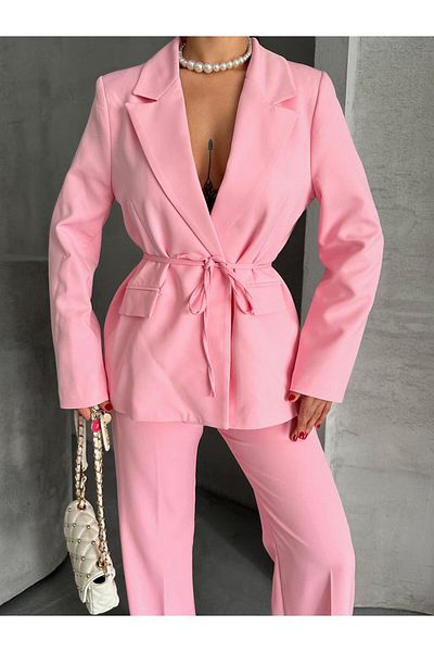 MYGİYİMİSTANBUL Waist-Tied Blazer Jacket Trousers Set