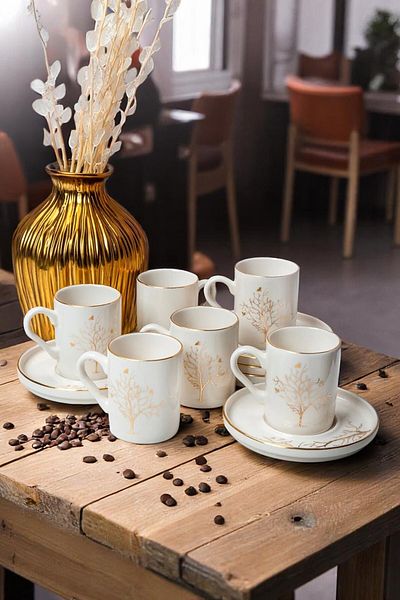 WuuQ 12 Pieces Tree of Life Coffee Cup Set for 6 People - Coffee Cup Set 100ml