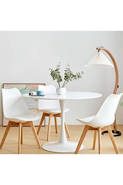 Taimi Round Dining Table Elegant Plastic 100x100x73Cm Coffee Table for Living Room, Dining Room, White