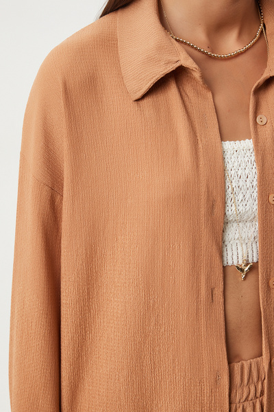 Lovelyİstanbul Comfortable Knitted Shirt and Trousers Set - Biscuit Lkh0001