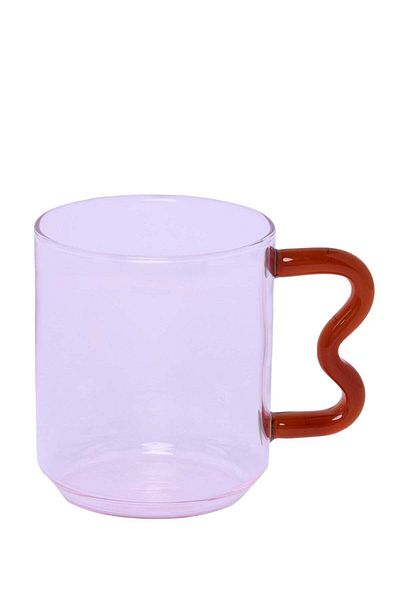 PRICKLY PEAR Decor Curve Handle Glass Mug, Pink