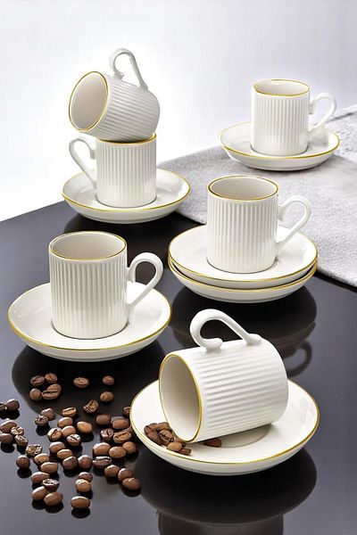 WuuQ Custom Design Porcelain Gold 12-Piece 6-Person Striped Coffee Cup Set 100ml - Coffee Cup