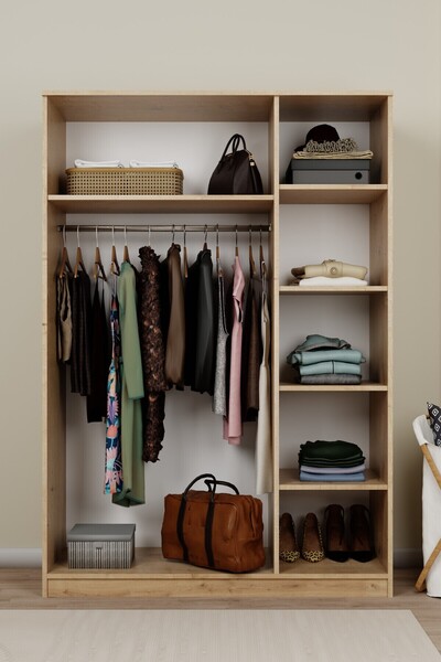 midoser Lucas 3 Kapaklı, 6 Raf Bölmeli, Askılıklı Geniş Elbise Dolabı, Gardır...