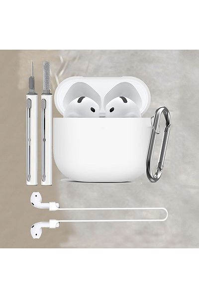 Choice For Airpods 4 White For Apple Airpods 4 Case With Cleaner Kit Soft Silicone Protective Cover For Wom