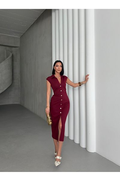 badibadii Rochie cu guler polo cu nasturi aurii