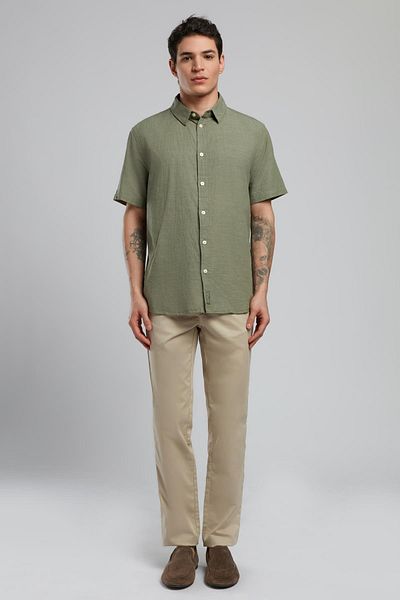Lee Cooper Мъжка тъкана риза с дълъг ръкав Andre, каки