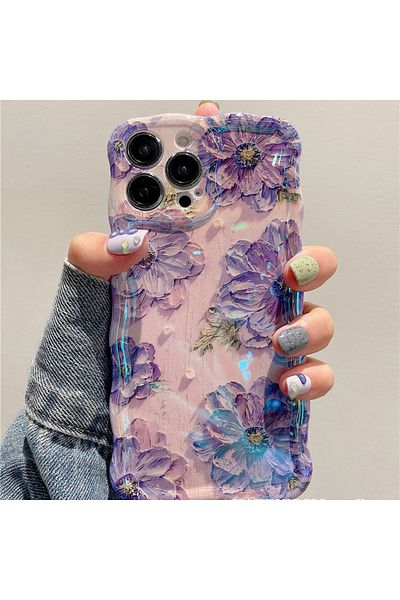 Choice For iPhone 16 Purple Retro Oil Painting Phone Case For iPhone 13 14 15 16 ProMax 12 11 Luxury Flower